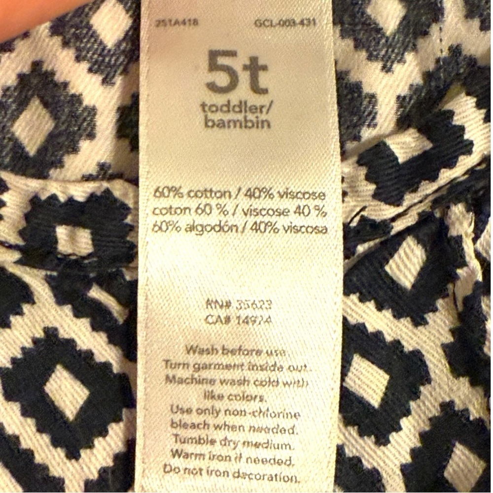 Carter’s Toddler Girl Black White Diamond Print Dress 5T Long Sleeve - Picture 6 of 6